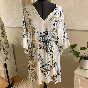 Mango floral and cream mini dress